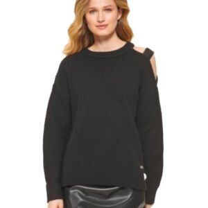 DKNY Black Sequined Shoulder Cut-out Sweater Sz S NWOT
